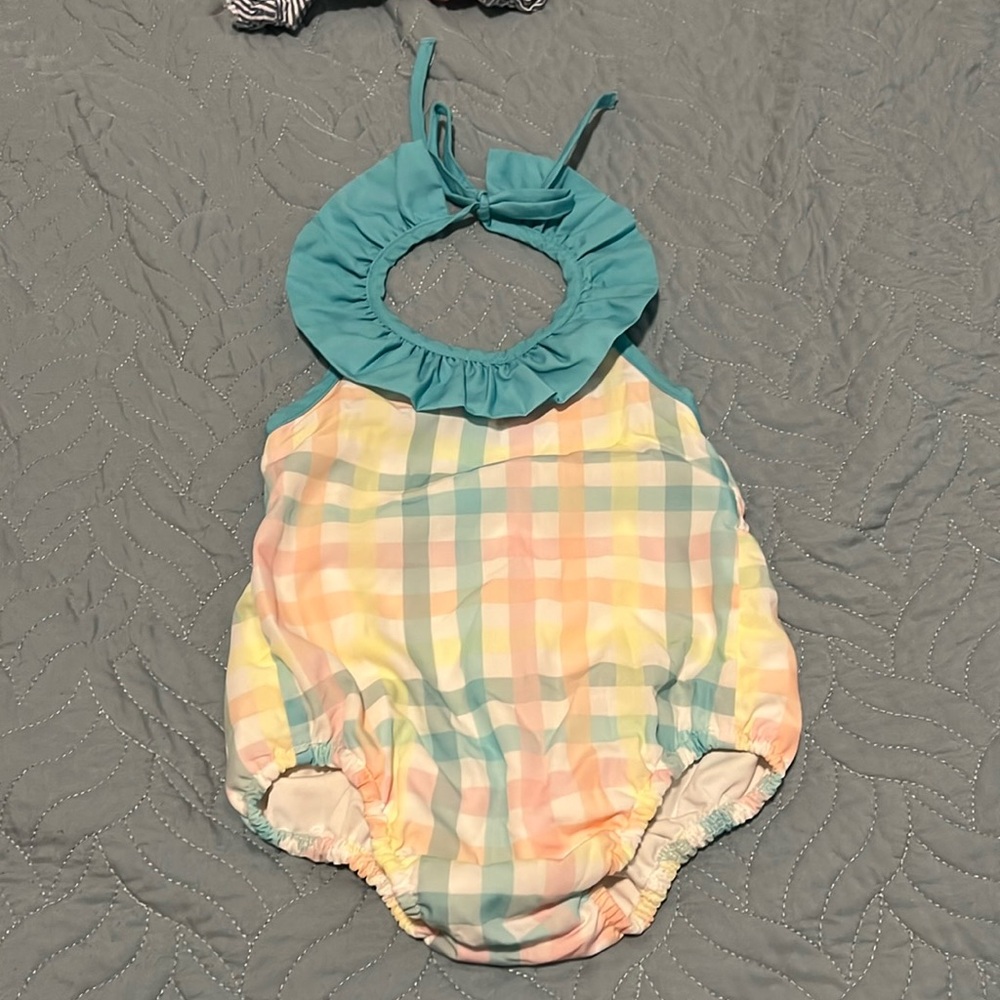 18m pastel plaid halter swimsuit NWOT
